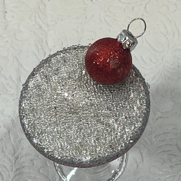 VTG Christmas Martini Glitter Glass/Plastic Ornament w/Red Bulb on Top 4.5" Tall - Picture 5 of 10